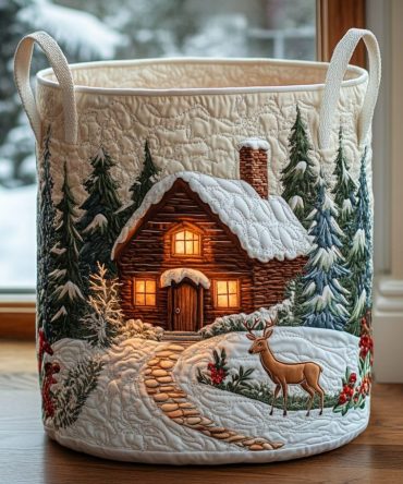 Cozy Cabin Quilted Laundry Hamper – Sturdy Foldable Laundry Basket For Bedroom, Lodge Or Cottage Storage & Decor