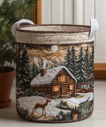 Cozy Cabin Quilted Laundry Hamper — Rustic Plaid Foldable Fabric Basket, Durable Handles, Cottage-Style Home Organizer