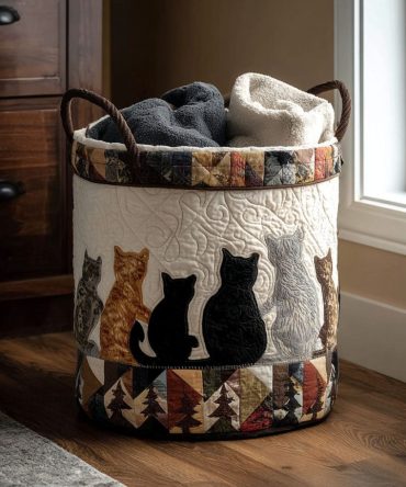 Quilted Cat-Pattern Laundry Hamper — Cute Foldable Laundry Basket With Reinforced Handles, Decorative Organizer For Kids & Pets Rooms — Machine-Washable Cover, Collapsible & Gift-Ready