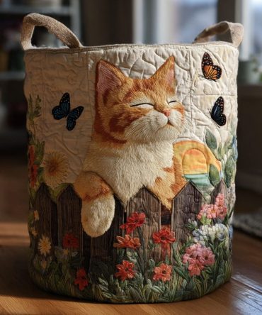 Cozy Cat Haven Quilted Laundry Hamper — Soft Animal-Print Foldable Fabric Basket With Comfortable Handles For Cat-Lovers’ Home Storage