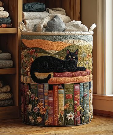 Cozy Cat Quilted Laundry Hamper — Charming Cat Motif Fabric Basket For Cat Lovers, Bedrooms & Nursery Storage