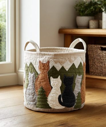 Cozy Cats Quilted Laundry Hamper — Warm, Plush Cat-Print Collapsible Fabric Basket For Comfortable Home Storage