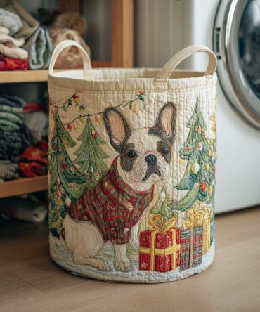 Cozy Christmas Bulldog Quilted Laundry Hamper — Festive Pet-Themed Foldable Laundry Basket For Holiday Decor & Gifts