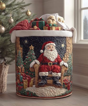 Cozy Claus Quilted Christmas Laundry Hamper – Plush Holiday Fabric Basket, Collapsible Large Capacity Hamper With Handles For Gifts & Storage