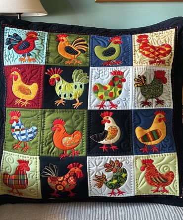 Cozy Coop Quilted Pillow Cover — Country Chicken Coop Throw Cushion, Soft Quilted Farmhouse Accent, Hidden Zipper