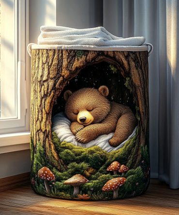 Cozy Cub Quilted Laundry Hamper – Adorable Bear Cub Motif, Spacious Collapsible Basket With Handles For Kids' Rooms, Nursery & Playrooms