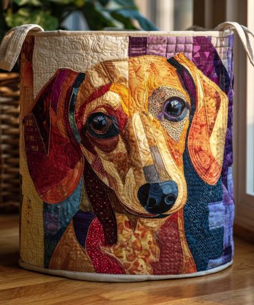 Cozy Dachshund Quilted Laundry Hamper — Cute Wiener Dog Print Fabric Basket With Handles, Foldable Kids & Pet-Friendly Storage Bin