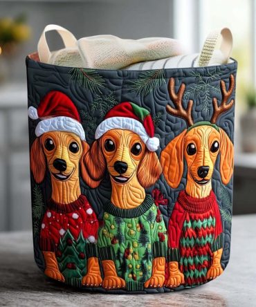 Cozy Dachshund Quilted Laundry Hamper — Cute Dachshund Print Collapsible Fabric Basket, Washable Liner For Kids