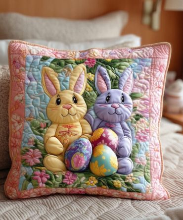 Cozy Easter Bunny Quilted Cushion Cover — Charming Spring Bunny Throw Pillowcase With Soft Stitching For Holiday & Everyday Decor