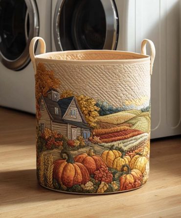 Cozy Fall Days Quilted Laundry Hamper - Foldable Autumn Storage Basket For Laundry, Throws & Seasonal Organization