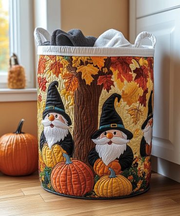 Cozy Gnome Quilted Laundry Hamper — Soft Cotton Collapsible Basket With Handles, Decorative Storage For Bedroom & Playroom
