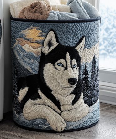 Cozy Husky Quilted Laundry Hamper - Adorable Husky Dog Print Fabric Basket, Foldable Storage Bin, Large Capacity & Machine-Washable Organizer