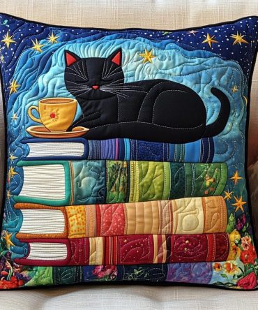 Cozy Kitten Quilted Throw Pillow Cover — Soft Cat-Themed Decorative Pillowcase For Sofa & Bed, Durable Cotton, Easy Care