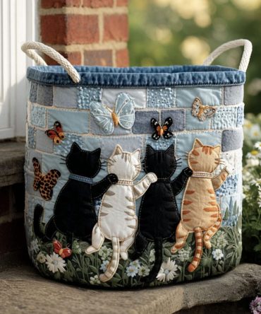 Cozy Kittens Quilted Laundry Hamper — Plush Cat-Print Collapsible Storage Basket For Pet Lovers & Kids' Rooms