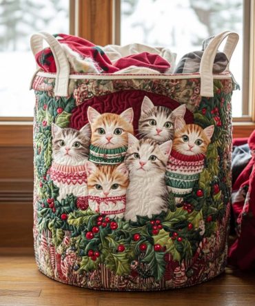 Cozy Kitty Quilted Storage Hamper - Soft Padded Laundry Basket For Cozy Bedrooms, Nurseries & Cat-Themed Spaces