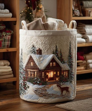 Cozy Lodge Quilted Laundry Hamper — Thick Padded Foldable Basket With Handles , Rustic Home Organizer For Clothes & Linens