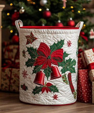 Cozy Noel Quilted Laundry Hamper — Warm Holiday Fabric Basket With Reinforced Handles, Foldable Christmas-Themed Storage For Home & Gifting