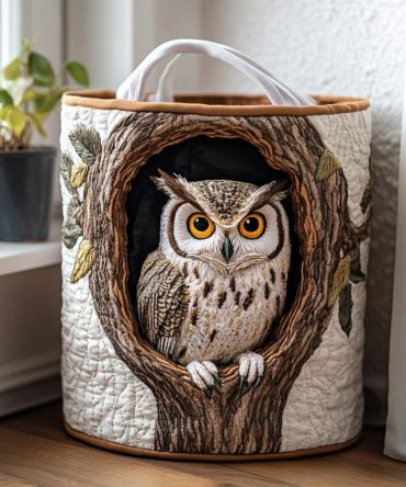 Cozy Owl Quilted Laundry Hamper — Charming Owl Print Fabric Laundry Basket With Padded Quilting And Easy-Carry Handles For Cozy Homes