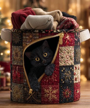Cozy Peek Quilted Cat Laundry Basket — Collapsible Decorative Fabric Hamper For Home & Pet Lovers, Durable Stylish Storage
