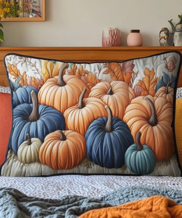 Cozy Pumpkin Quilted Pillowcase — Autumn Pumpkin & Harvest Motif, Quilted Accent For Fall Décor, Porches & Seasonal Bedding