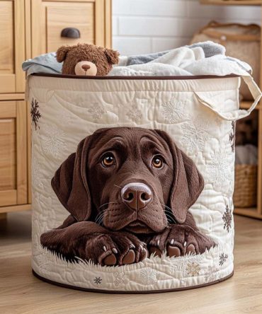 Cozy Pup Quilted Laundry Hamper – Adorable Dog Design Fabric Basket, Collapsible With Reinforced Handles For Easy Transport & Storage