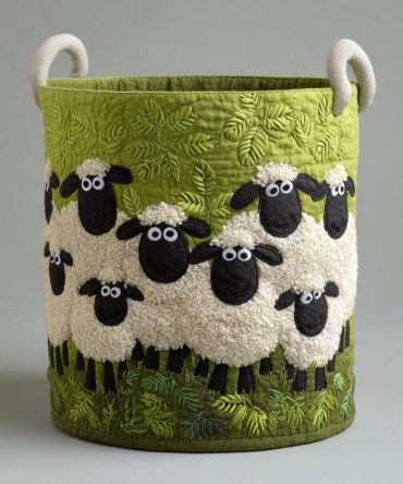 Quilted Sheep-Print Laundry Hamper — Large Decorative Foldable Basket With Handles For Nursery, Bedroom & Closet — Machine-Washable Cover, Collapsible & Gift-Ready