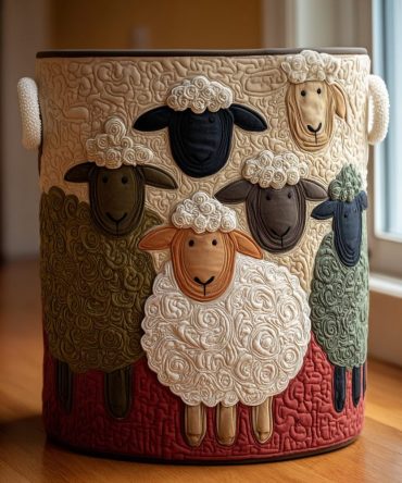 Cozy Sheep Quilted Laundry Hamper — Soft Pastel Sheep Print Foldable Washable Laundry Basket For Nursery, Kids' Room & Bedroom