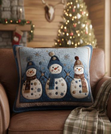 Adorable Snowman Quilted Pillow Cover — Cozy Winter Throw Pillowcase With Plush Stitching, Cotton Blend, Easy Care