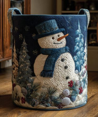 Cozy Snowman Quilted Laundry Hamper — Festive Winter Snowman Design, Soft Collapsible Fabric Basket For Holiday Storage