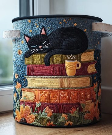 Charming Cat Quilted Storage Hamper — Foldable Laundry Basket With Cute Cat Motif, Reinforced Handles & Lightweight Design