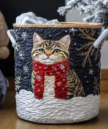 Cozy Whisker Quilted Laundry Hamper — Soft Cat Motif Foldable Basket With Handles, Compact Storage For Home & Dorms
