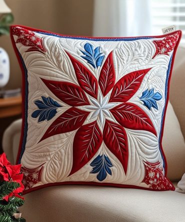 Cozy Winter Blooms Quilted Pillow Cover - Soft Decorative Throw Pillowcase For Holiday Home Decor, Warm Floral