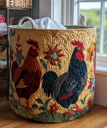 Crazy Beak Squad Quilted Storage Hamper — Bold Bird Print Laundry Basket With Sturdy Handles, Collapsible & Eye-Catching Home Accent