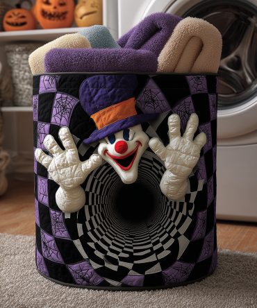 Creepy Clown Quilted Laundry Basket – Halloween Clown Print Fabric Hamper, Foldable Durable Laundry Storage For Kids, Parties & Rooms