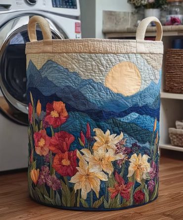 Crimson Bloom Quilted Laundry Hamper – Vibrant Red Floral Fabric Basket For Stylish Storage, Collapsible & Easy To Carry