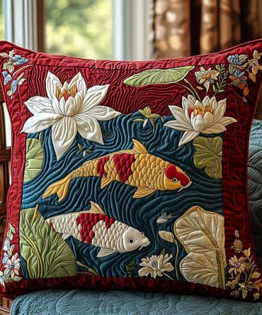 Crimson Current Quilted Pillow Cover - Bold Red Watercolor Design, Premium Cotton Blend, Vibrant Decorative Throw Accent