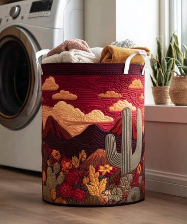 Crimson Dusk Quilted Hamper — Luxurious Foldable Laundry Organizer With Reinforced Grip Handles & Soft Lining For Elegant Home Storage