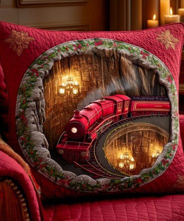 Crimson Express Quilted Holiday Pillow Cover — Bold Red Festive Throw For Couch & Mantel, Plush Cotton-Blend Finish