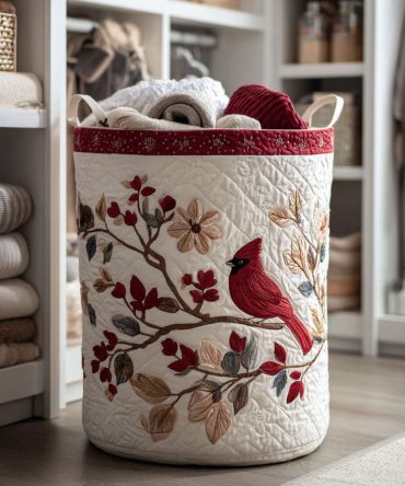 Crimson Leaves Quilted Laundry Hamper — Large Foldable Fabric Basket With Sturdy Handles, Decorative Red Leaf Design For Home & Dorm
