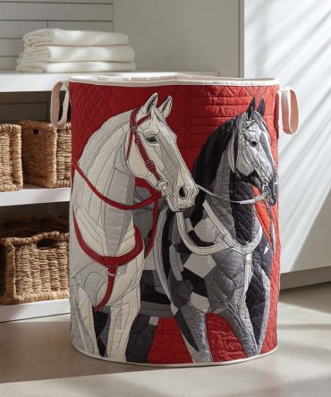 Crimson Pair Quilted Laundry Hamper — Elegant Red Decorative Fabric Basket With Liner, Fold-Flat Portability & Sturdy Carry Handles