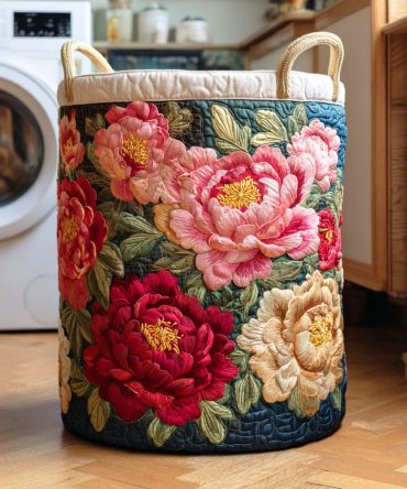 Crimson Petal Shine Quilted Laundry Hamper — Vibrant Floral Fabric Basket, Collapsible Laundry Hamper For Stylish Home Decor