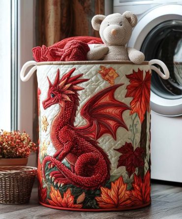 Crimson Roar Quilted Laundry Hamper — Deep Red Statement Fabric Bin With Reinforced Handles, Collapsible Decorative Storage Solution
