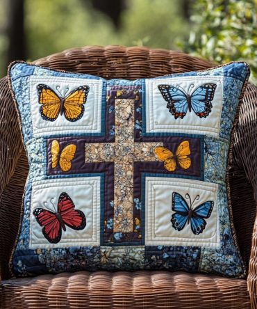 Cross Of Hope Quilted Decorative Pillow Cover — Inspirational Throw Accent For Living Room & Bedroom, Soft Quilt Texture, Easy Care