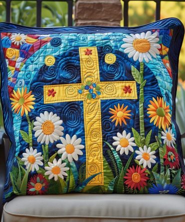 Cross Of Light Quilted Decorative Pillow Cover — Subtle Faith-Inspired Throw Pillowcase For Sacred Spaces, Living Room & Gift Giving