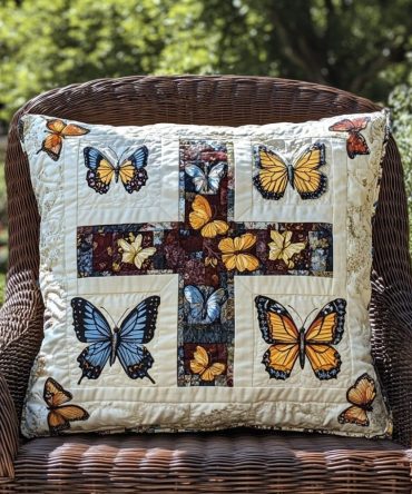 Cross Of Light Quilted Pillow Cover - Illuminated Cross Motif Decorative Throw Pillow Sham, Inspirational Religious Accent, Soft Cotton