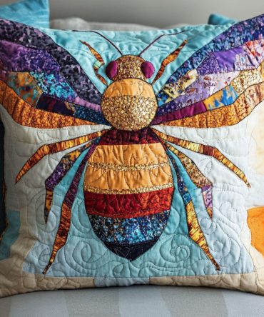 Crown Bee Quilted Pillow Cover - Regal Bee Motif Decorative Pillowcase For Upscale Farmhouse & Garden-Inspired Rooms