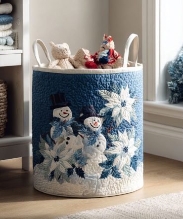 Crystal Frost Quilted Laundry Hamper - Sleek Winter Storage Basket With Padded Texture, Collapsible Design & Durable Handles For Stylish Home Organization