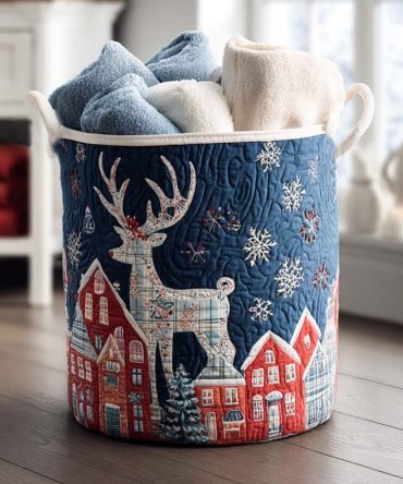 Crystal Hooves Quilted Hamper — Sparkling Winter-Themed Foldable Laundry Basket With Reinforced Handles, Festive Storage & Gift Idea