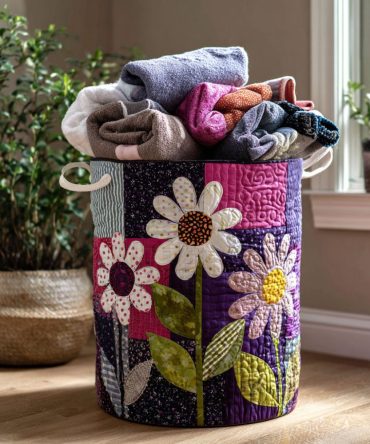 Cuddle Garden Quilted Laundry Hamper — Soft Floral Fabric Storage With Reinforced Handles, Spacious Foldable Design For Cozy Bedrooms & Nurseries