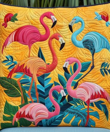 Cuddly Flamingo Quilted Pillow Cover — Plush-Looking Flamingo Throw Case For Cozy Sofa, Nursery & Casual Tropical Home Styling